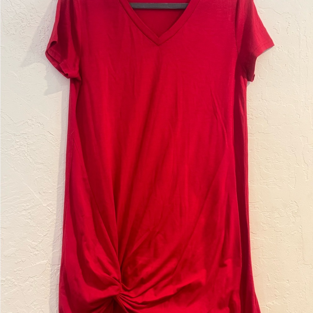 SHEIN Red Tie Front Short Sleeve T-Shirt Dress